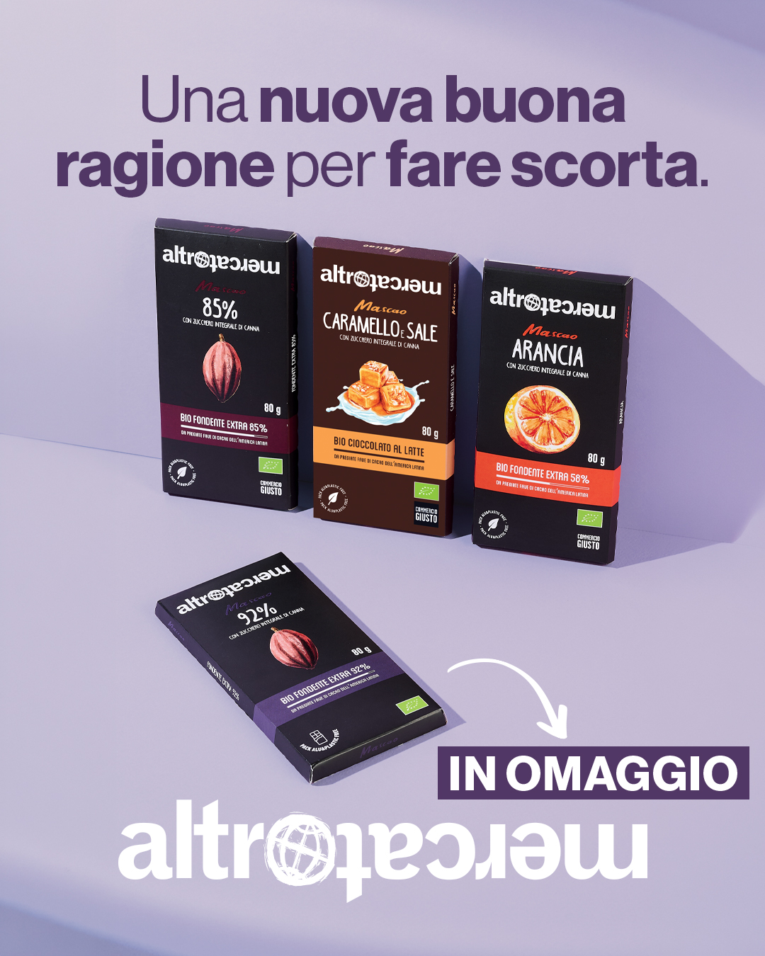 Promozione cioccolata Mascao: ogni tre tavolette una tavoletta fondente in omaggio