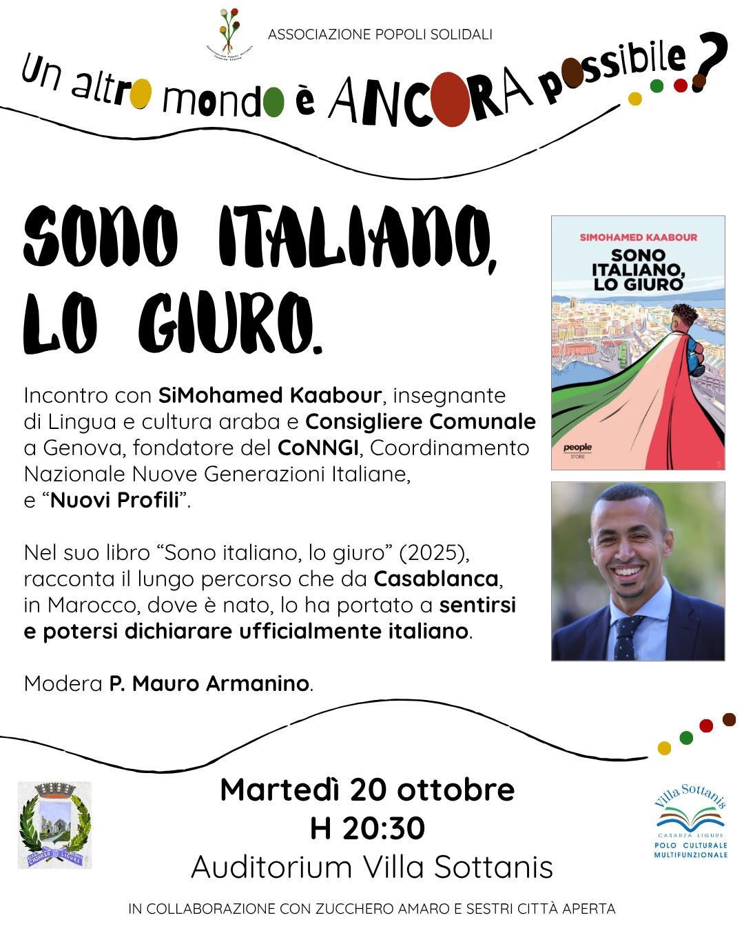 Locandina dell’incontro Sono italiano, lo giuro con SiMohamed Kaabour